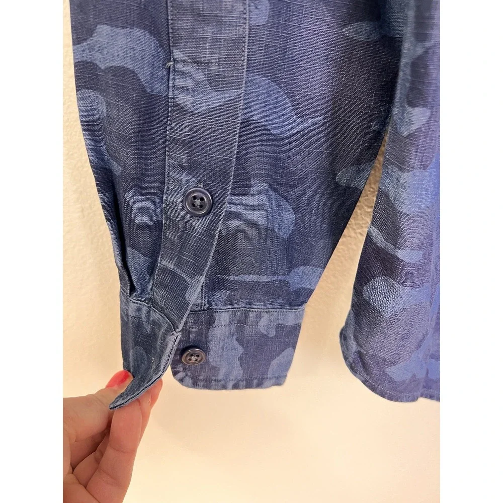 Polo Ralph Lauren Classic‎ Fit Indigo Cotton Chambray Camo Shirt Sz Medium